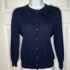 J. Crew Women’s Navy Cashmere + Cotton Cardigan Sweater w Floral Appliqué M